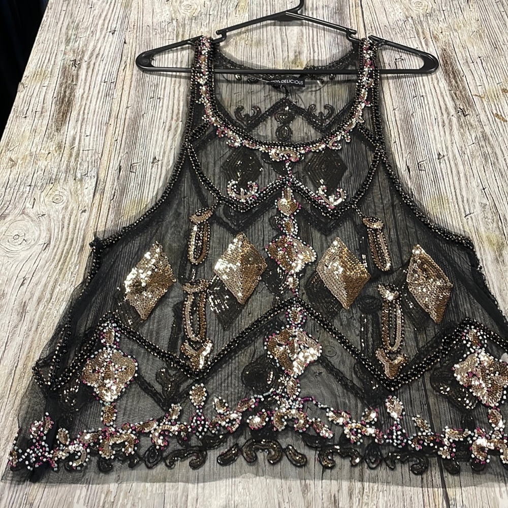 Hot & Delicious Black & gold Mesh Tank